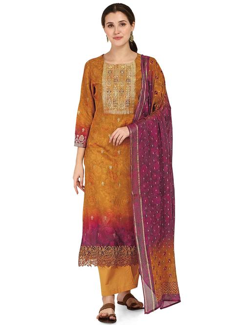 yellow silk unstitched suit - 18372749 - Very Small Image - 1