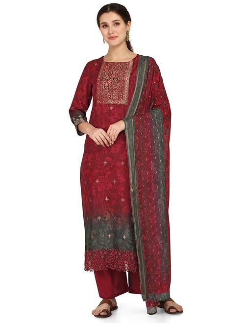 red silk unstitched suit - 18372754 - Very Small Image - 1