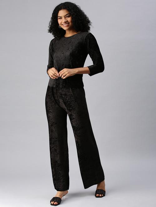 round neck solid top with palazzo set  - 18372836 - Very Small Image - 1