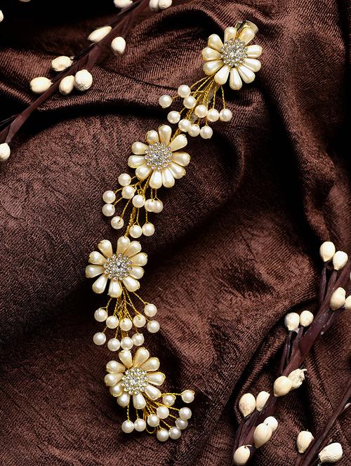 gold toned white pearl embellished tiara for girls & women - 18372863 - Very Small Image - 1