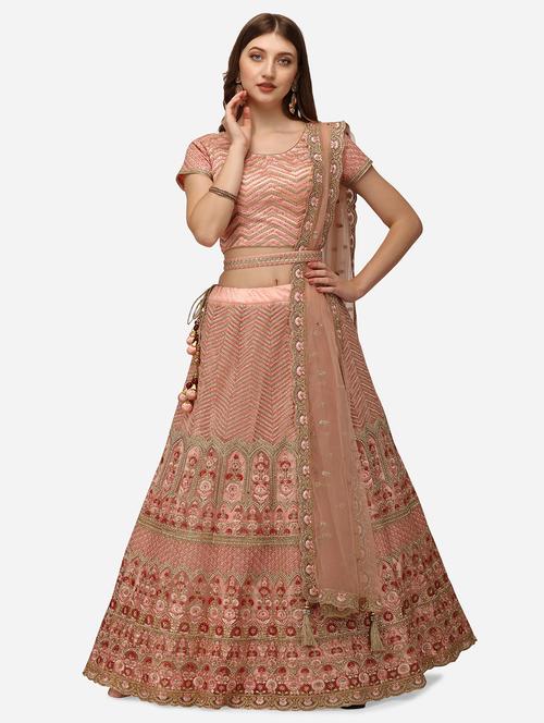Peach Net Flared Lehenga - 18372879 - Very Small Image - 1