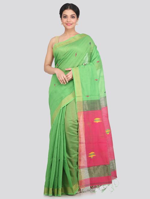green cotton silk handloom saree with blouse - 18373431 - Very Small Image - 1