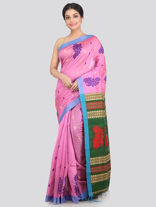 pink cotton silk handloom saree with blouse - 18373437 - Very Small Image - 1
