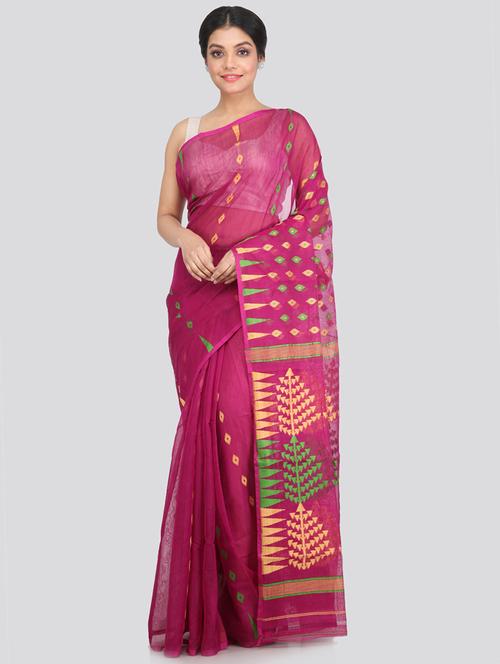 purple cotton blend jamdani saree - 18373545 - Very Small Image - 1