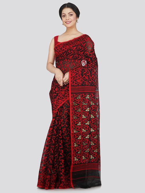 black cotton jamdani saree - 18373552 - Very Small Image - 1
