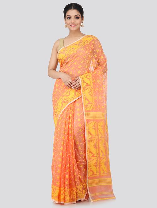 peach cotton jamdani saree - 18373559 - Very Small Image - 1