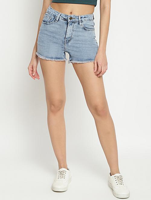 mid rise solid denim shorts  - 18373582 - Very Small Image - 1
