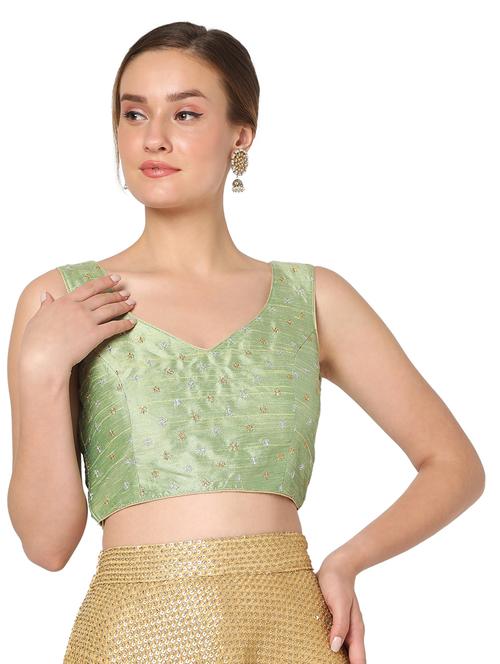 green raw silk embroidered blouse - 18374613 - Very Small Image - 1