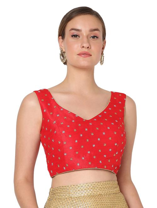 red raw silk embroidered blouse - 18374616 - Very Small Image - 1