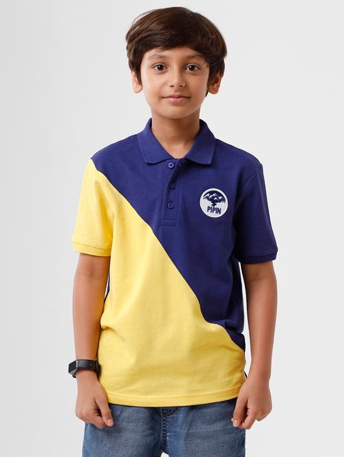 navy blue color block regular tee - 18376120 - Very Small Image - 1