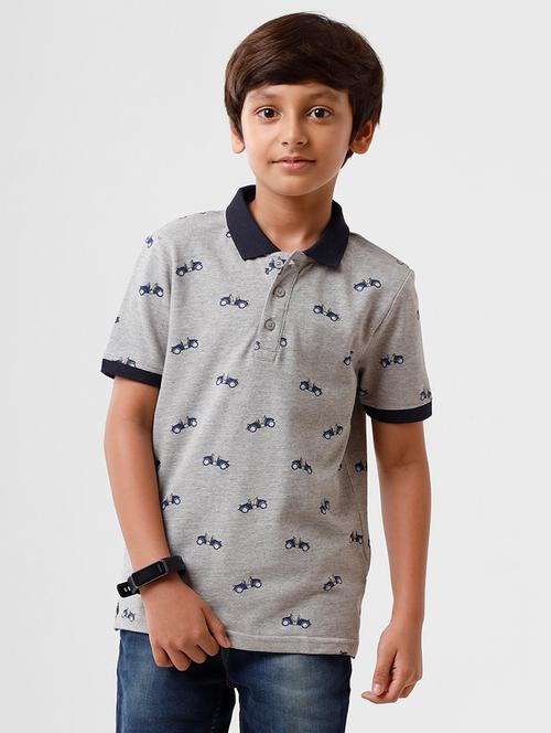 grey printed polo tee - 18376122 - Very Small Image - 1