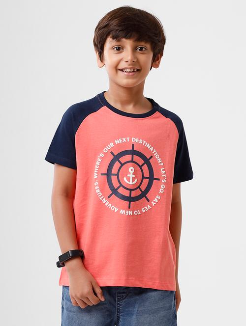 peach color block regular tee - 18376123 - Very Small Image - 1