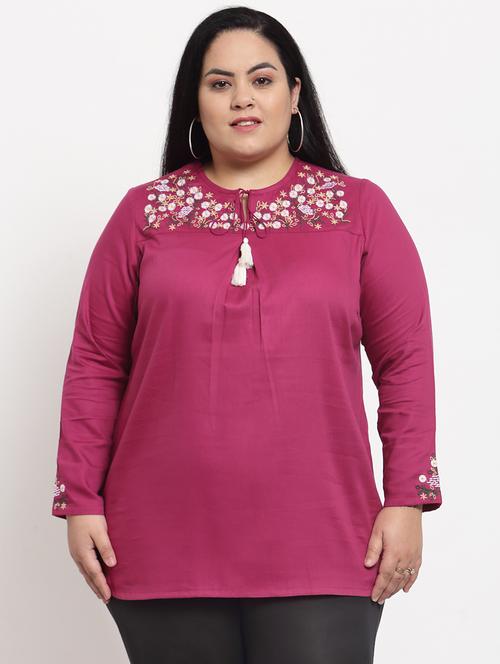 tie up neck embroidered plus  top - 18376468 - Very Small Image - 1