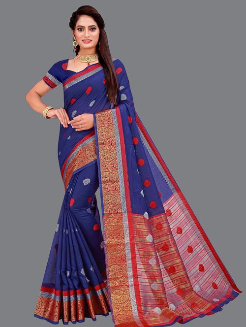 women's self design blue colored saree with blouse - 18376654 - Very Small Image - 1