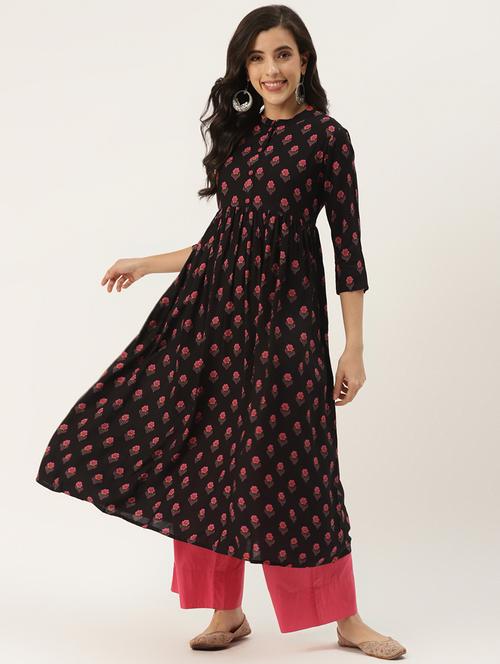 black rayon flared kurta - 18376972 - Very Small Image - 1