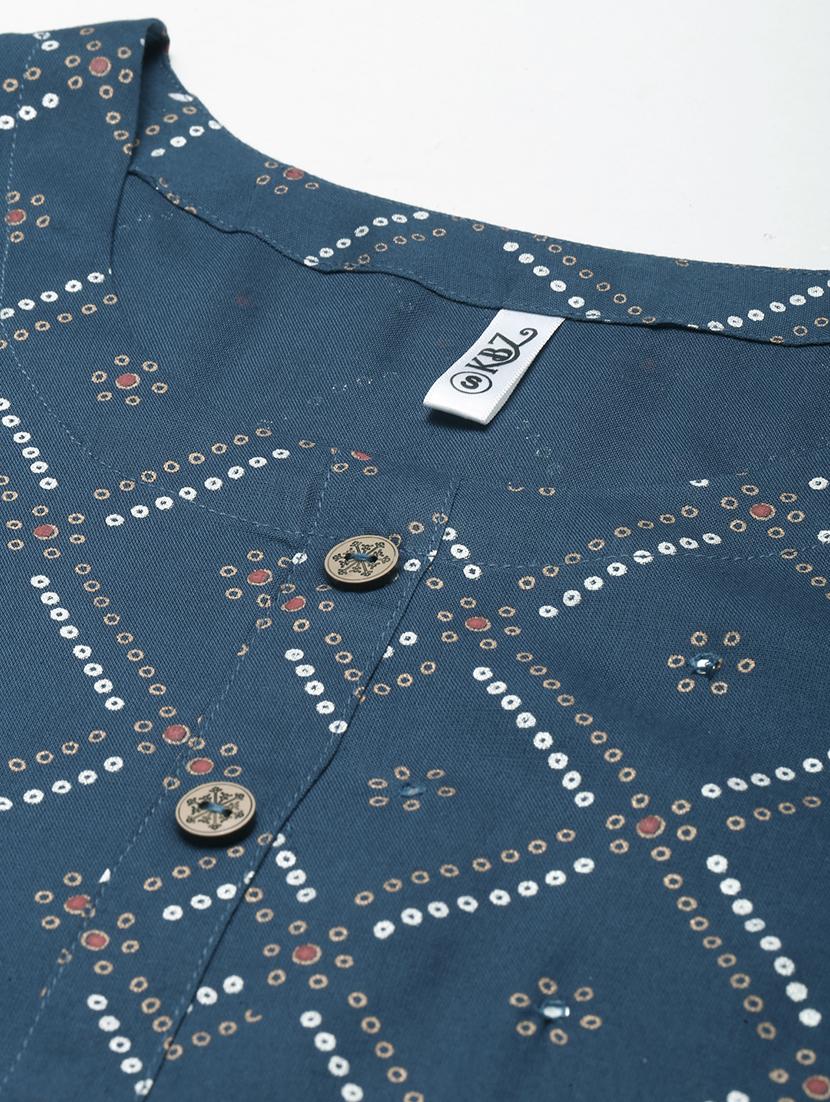 blue printed straight kurti - 18376992 - Standard Image - 4