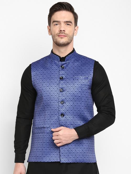 blue printed nehru jacket - 18377189 - Very Small Image - 1