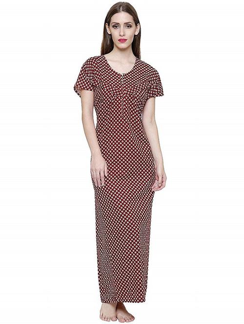 v-neck printed nighty  - 18377662 - Very Small Image - 1