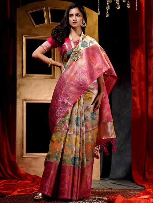 gold woven saree with blouse - 18378177 - Very Small Image - 1