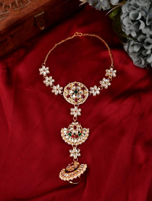 gold toned kundan studded beaded meenakari ring bracelet - 18378317 - Very Small Image - 1