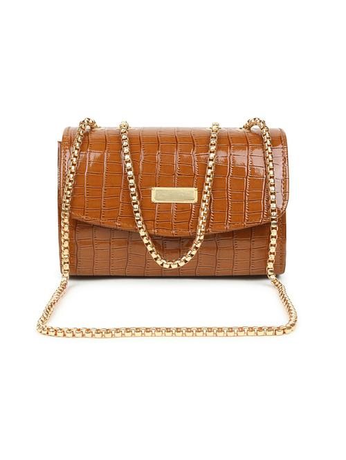 Tan Textured Regular Sling Bag - 18378697 - Very Small Image - 1