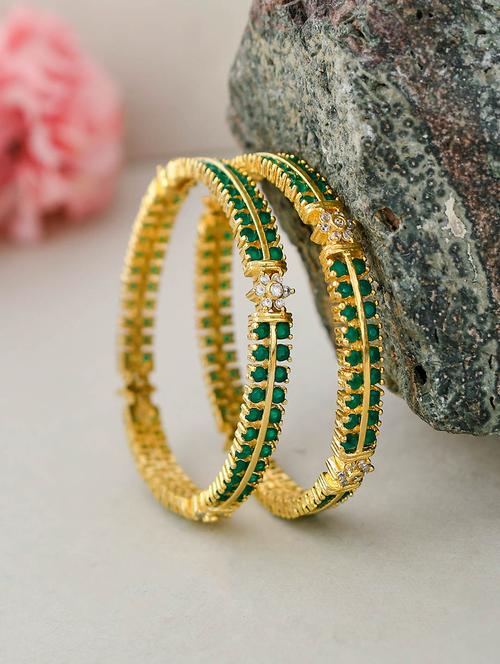 gold plated green ad bridal kangan bangles - 18380646 - Very Small Image - 1