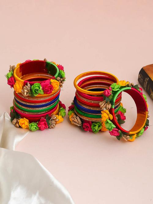 set of 22 multicolor flower thread bangle set  - 18380787 - Very Small Image - 1