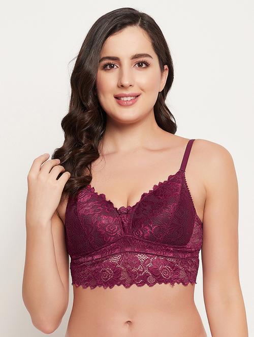 maroon solid lace bralette bra - 18380925 - Very Small Image - 1
