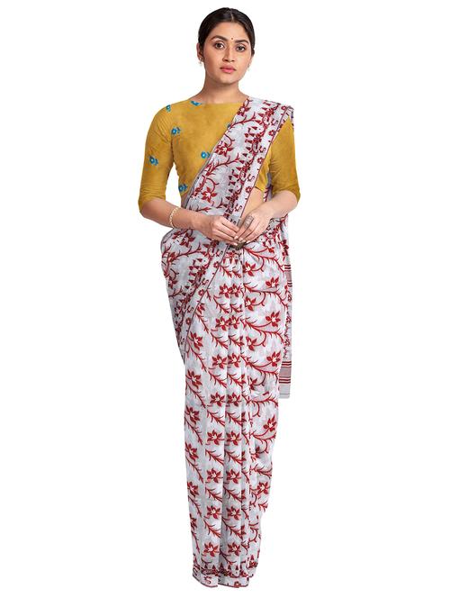 women's floral maroon colored saree with blouse - 18381388 - Very Small Image - 1