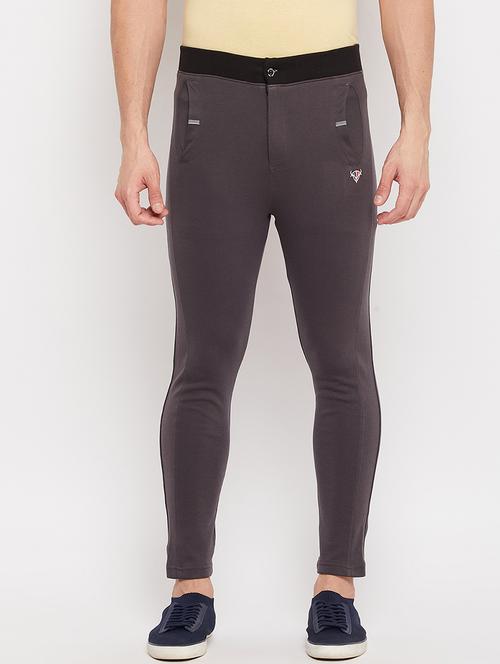 grey solid full length track pant - 18381410 - Very Small Image - 1