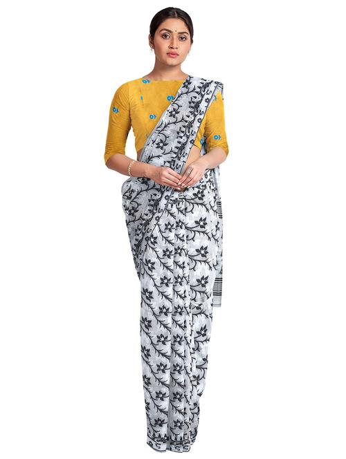 women's floral black colored saree with blouse - 18381435 - Very Small Image - 1