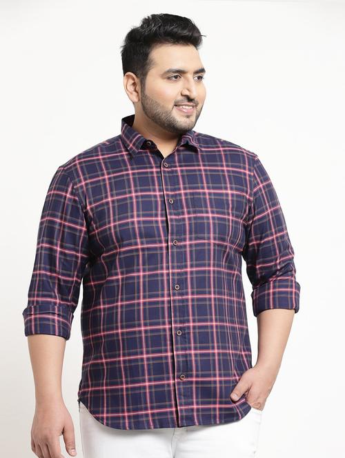 navy blue checkered casual shirt - 18382508 - Very Small Image - 1