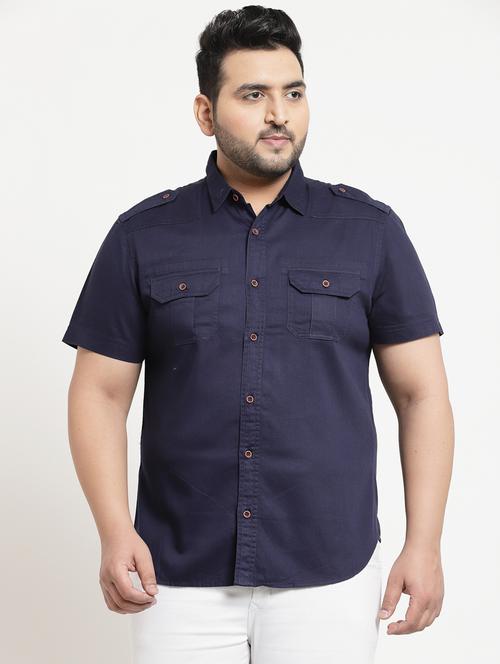 navy blue solid casual shirt - 18382520 - Very Small Image - 1