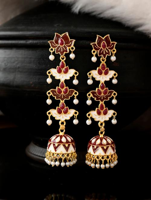 gold brass jhumka earring - 18382678 - Very Small Image - 1