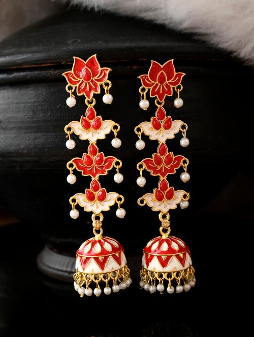 red brass jhumka earring - 18382689 - Very Small Image - 1