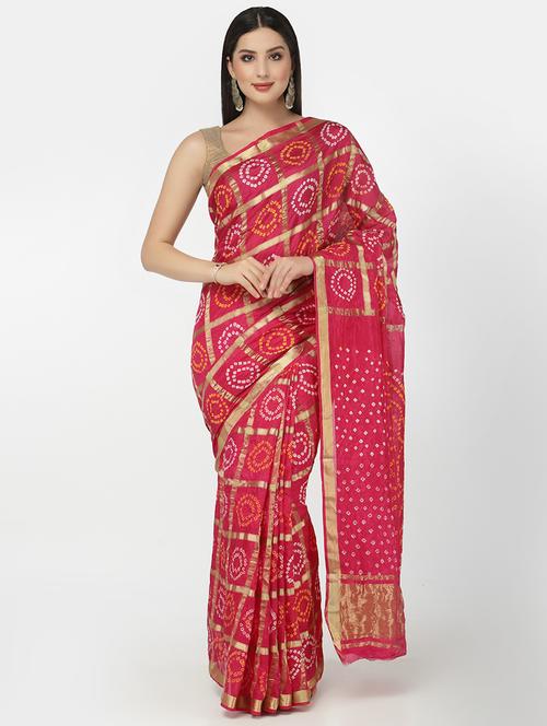pink bandhani saree with blouse - 18382737 - Very Small Image - 1