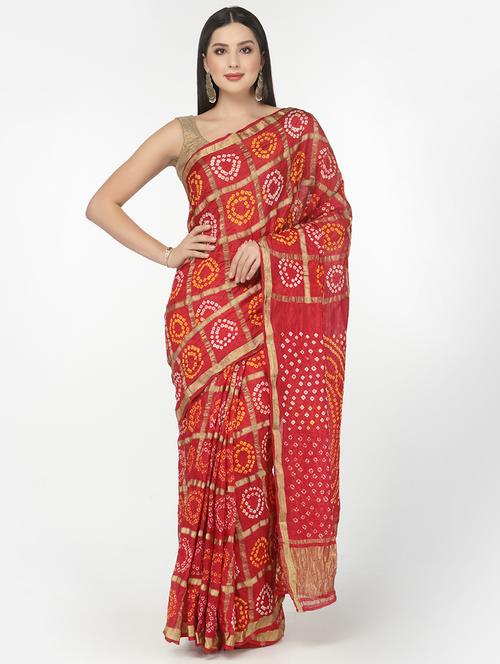 pink bandhani saree with blouse - 18382747 - Very Small Image - 1
