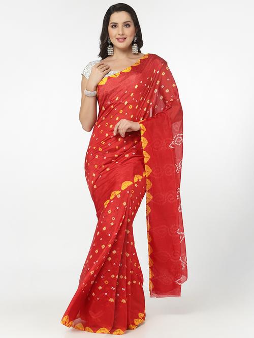 red bandhani saree with blouse - 18382750 - Very Small Image - 1