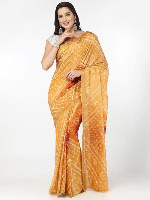 Mustard Bandhani Saree With Blouse - 18382752 - Very Small Image - 1