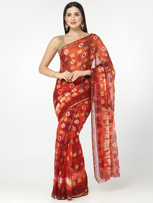 Maroon Bandhani Saree With Blouse - 18382754 - Very Small Image - 1