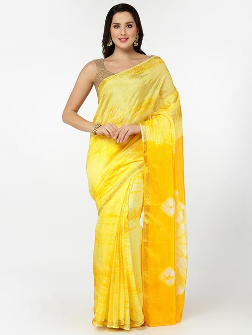 yellow bandhani saree with blouse - 18382770 - Very Small Image - 1