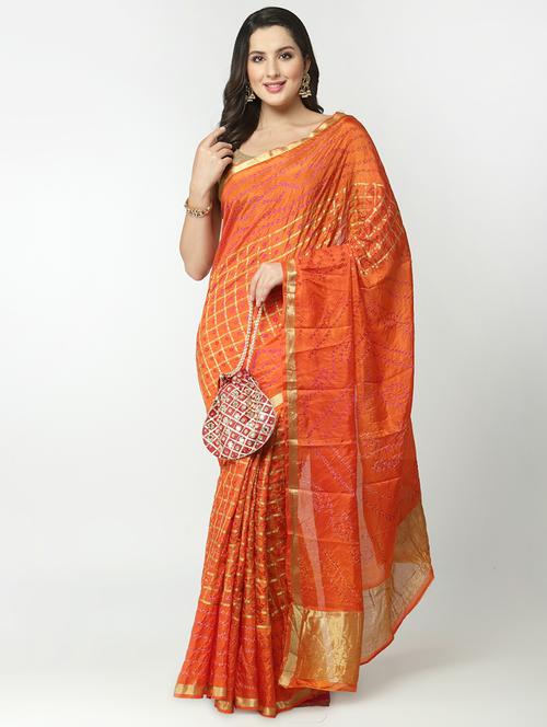 orange bandhani saree with blouse - 18382773 - Very Small Image - 1