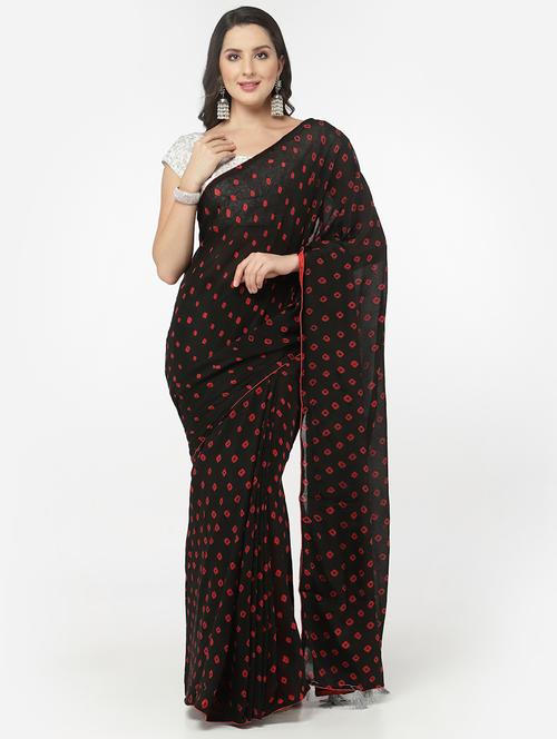 black bandhani saree with blouse - 18382794 - Very Small Image - 1