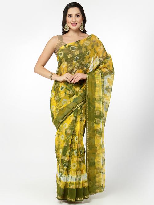 yellow tie & dye saree with blouse - 18382796 - Very Small Image - 1