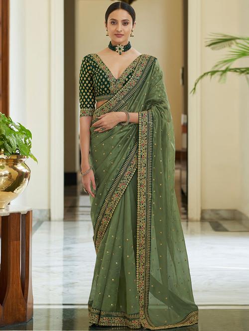 women's embroidered saree with blouse - 18382859 - Very Small Image - 1