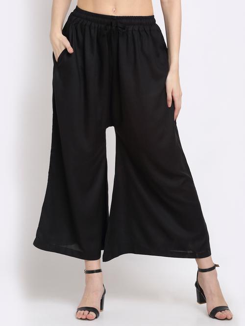 black rayon flared palazzo - 18383101 - Very Small Image - 1