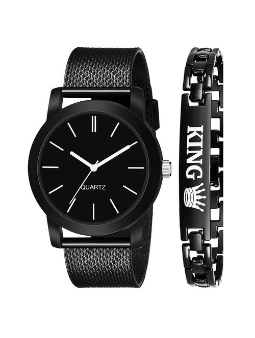 kajaru new fancy stylish - black pu strap & black king bracelet combo watch - 18384175 - Very Small Image - 1