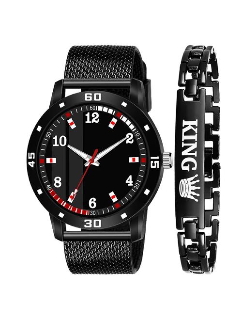 kajaru new fancy stylish - black pu strap & black king bracelet combo watch - 18384181 - Very Small Image - 1