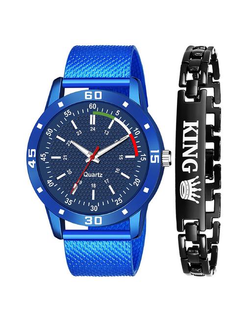 kajaru new fancy stylish - blue pu strap & black king bracelet combo watch - 18384190 - Very Small Image - 1