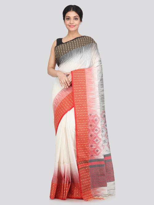 white cotton handloom saree with blouse - 18384523 - Very Small Image - 1